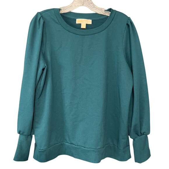 Michael Kors Womens Teal Green Balloon Sleeve Pullover Sweatshirt L - Picture 1 of 6